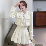 Autumn Winter Product Small Fragrance Style Ladies Two-piece Tweed Long-sleeved Suit Ladies Short Coat High-waisted