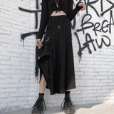 Harajuku Cargo Skirts Women High Waist Buckle Irregular Skirts Gothic Punk Freely Adjustable Black A Line Midi Long