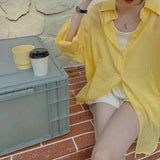 Striped Sun Proof Shirts Women Korean Oversized Sunscreen Blouses Summer Streetwear Long Sleeve Casual Sun Protection