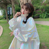New Summer Fashion Korean Hooded Windbreaker Jacket Breathable Sun Protection Womens Spring Shiny laser Jackets Casual
