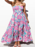 for Women 2022 Summer Women's Print Dress Wrapped In Chest Long Skirt Oversized Bridesmaid Dress Robe Evening