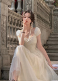 Sweet Lace Formal Prom Dresses Women 2023 Summer Wedding Party Bridesmaid Clothes Korean Style Evening Midi Dress