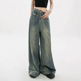 Harajuku Jeans for Women Wide Leg All-Match Loose Casual Wash Denim Pants Baggy High Street Long Trousers Summer