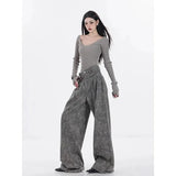 Autumn/Winter New Grey Wide Leg Jeans Women's High Waisted Slimming Loose Straight Leg