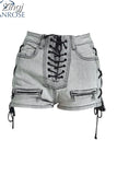 Summer Bandage Sexy Denim Shorts Blue Women Streetwear Jeans Mini High Waist Slim Lace Up Casual Zipper Goth Club