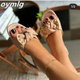 slippers women's 2022 summer new large size personality pleated flat bottom all-match bow one word sandals slippers