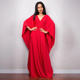 Solid V-neck Batwing Sleeve Plus Size Loose Maxi Dress For Women Summer Beach Wear Kaftan Long Bathing Dresses