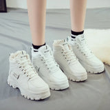 Winter Women Vulcanized Shoes Warm Lace-up Mid-heel Casual Women Shoes Plus Velvet Padded Sneaker