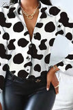 Long Sleeve Tops Women Blouse 2023 Spring Autumn New Cow Pattern Long Sleeve Dot Print Shirt Button Clothes Blusas