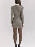 Plaid Buttoned Collar Long Sleeve Mini Dress-Outfit