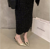 And Summer 2025 New Temperament Heel Shoes High Heel Silver Bao Head Behind The Fine And Solid-Colored Sandals
