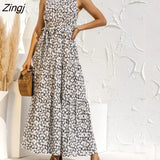 Elegant Sexy beach long Dress Women Print Flowers Polka-dot strap Ladies Halter boho dress women vestidos 2021