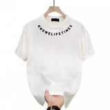 Cotton Without Gender Short-Sleeved T-Shirt Men's Casual Half-Sleeved Neck Print Round Collar