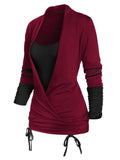 Sleeve Cinched Contrast Faux Twinset T-shirt Women Tee T Shirt Full Sleeve Ruched 2 In 1 Tee Twofer