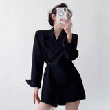 Red Small Suit Medium Long Chic Retro Belt Korean Version 2025 Casual Temperament White Suit Jacket