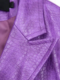 Autumn Oversized Shiny Purple Crocodile Pattern Faux Leather Blazer Women Long Sleeve Double Breasted Y2K Jacket