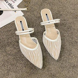 sandals women's 2022 summer new pointed toe thick-heeled Baotou half-word mid-heel sandals and