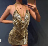 Metal body chain slip Summer Dress Women Bling diamond Beach bodycon dress Sequin Night club Party ladies dresses