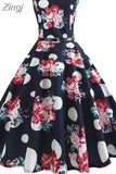 Print Vintage Dress Women Summer Pin Up Elegant Party Rockbility Robe A-Line Office Sundress