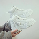Winter Women Vulcanized Shoes Warm Lace-up Mid-heel Casual Women Shoes Plus Velvet Padded Sneaker