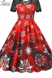 Christmas Costume Party Dress Women Short Sleeve Lace Vintage Winter Dress Robe Elegant Xmas Evening