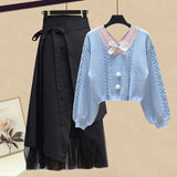 Women Sets Mesh Patchwork Slash Neck Tops + Asymmetric Skirt 2 Piece Suit Female Party Suits Elegant Casual Two Piece