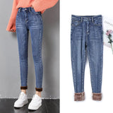 Warm Jeans Women 2019 New High Waist Stretchy Female Thick Fleece Denim Trousers Slim Elastic Jeans Velvet Pencil