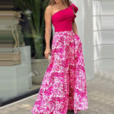 Women 2 Piece Set Sexy One-Shoulder Puff-Sleeve Top Printed Pant Two-Piece Sets High Streetwear Fashion Skirts Set