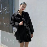Elegant Women Long Sleeve Shirts Office Lady Solid Button Belt Blouse Korean Fashion Asymmetric Chic Casual Loose Tops