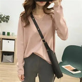 Autumn Basic Solid V-neck Knitting Pullover Ladies Elegant Fashion All-match Sweater Female Loose Casual Jumper Top