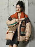 Knitted Spliced Down Jacket Women Large Pockets Winter Coat Zipper Patchwork Puffer Jacket High Quality