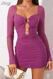 Sexy Mesh Dress European and American Fashion Cut-out Square Neck Perspective Backpack Hip Mini Women's Dress