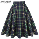 High Waist Plaid Casual Short Tunic Midi Skirt Blue Green Striped Women Plaid Checkered 50s 60s Vintage Skirts