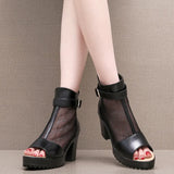 Mouth Net Sandals Women Summer High Heel Waterproof Table Zipper Mesh Shoes Fashion Women's Hollow Breathable Cool