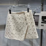 2022 Winter Pearls Embroidered Beadings Short Coat Short Irregular Skirt Two Piece Set Women Outfits