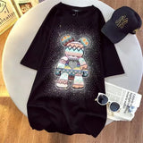 Diamonds Bear Embroidery Cute T Shirts 5XL Oversized Loose Summer Cotton Y2k Tops Japan Kawaii Harajuku White Graphic