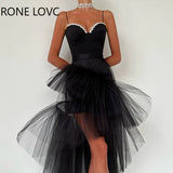 Women Sexy Solid Spaghetti Straps Rhinestone Mesh Patchwork Sexy Midi Bodycon Formal Party Black