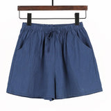 Women Summer Casual Solid Cotton Linen Loose Shorts Korean Harajuku Elastic Waist Wide Leg Short Pants Summer Basic Chic