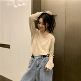 Style Solid Basic Tee Shirt Casual O-Neck Long Sleeve T-Shirt Autumn Women's Clothing Harajuku High Teen
