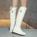 Winter Plush Warm Women Boots Comfortable Flat Knee High Boots Zipper Snow Boots Women Black White Pink Big Size 41 42