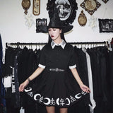 Harajuku Punk Rock Gothic Skirt Black Women Witch Moon Printed High Waist Witch Craft Moon Star Print Goth Pleated
