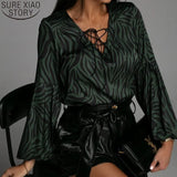 Women Print Long Sleeve Blouse Spring Autumn 2023 New Fashion V-neck Striped Shirt Pullover Loose Clothes Blusa Mujer