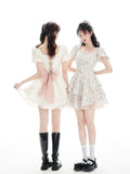 Sweet Dress Women France Vintage Elegant Party Mini Dresses Female Print Casual Fairy Dress
