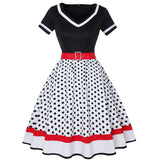 Patchwork Women Summer Dresses Robe Vintage 1950s Pin Up Swing Party Work Wear Rockabilly Dress Polka Dot Printed