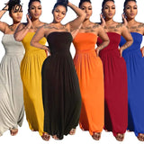 Women Casual Strapless High Waist Loose Hem Maxi Dress for Streetwear Beach Sexy Summer Floor Length Long
