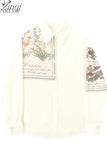 Women's Shirt Chic Vintage Blouses Casual Turn-down Collar Long Sleeve Loose Korean Elegant Office Ladies Female Print