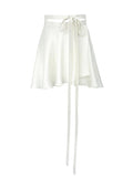 Satin Lace Up Mini Skirt-Outfit