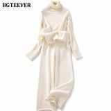 Autumn Winter Thicken Knitted 2 Pieces Set Women Turtleneck Pullover Sweater & Wide Leg Pants 2021 Sweater Set