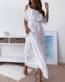 Lace Cold Shoulder Maxi Dress Women White Elegant Dresses for Woman Clothes Summer Sexy Party Boho Beach Vestidos
