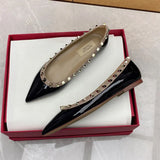 Temperament Sharp Single Shoes Women's Shallow Summer New Rivet Patent Leather Evening Wind Warm Soft Bottom Flat Bottom
